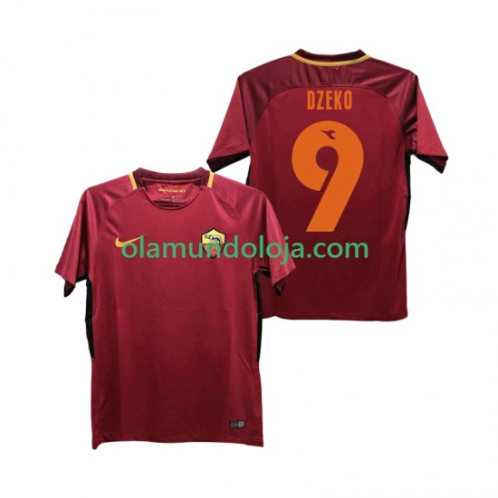 Camisola AS Roma DZEKO 9 2017-2018 Retro Homem Equipamento Primeiro Manga Curta